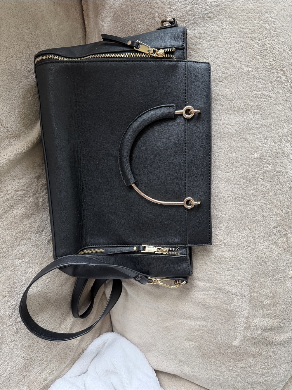 Classic Black Leather Tote with Gold Accent